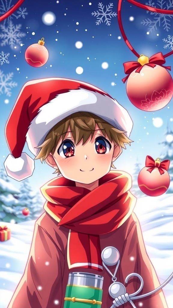 Christmas-Themed Jujutsu Kaisen Profile Picture A Jujutsu Kaisen character in a Santa hat against a snowy Christmas background.